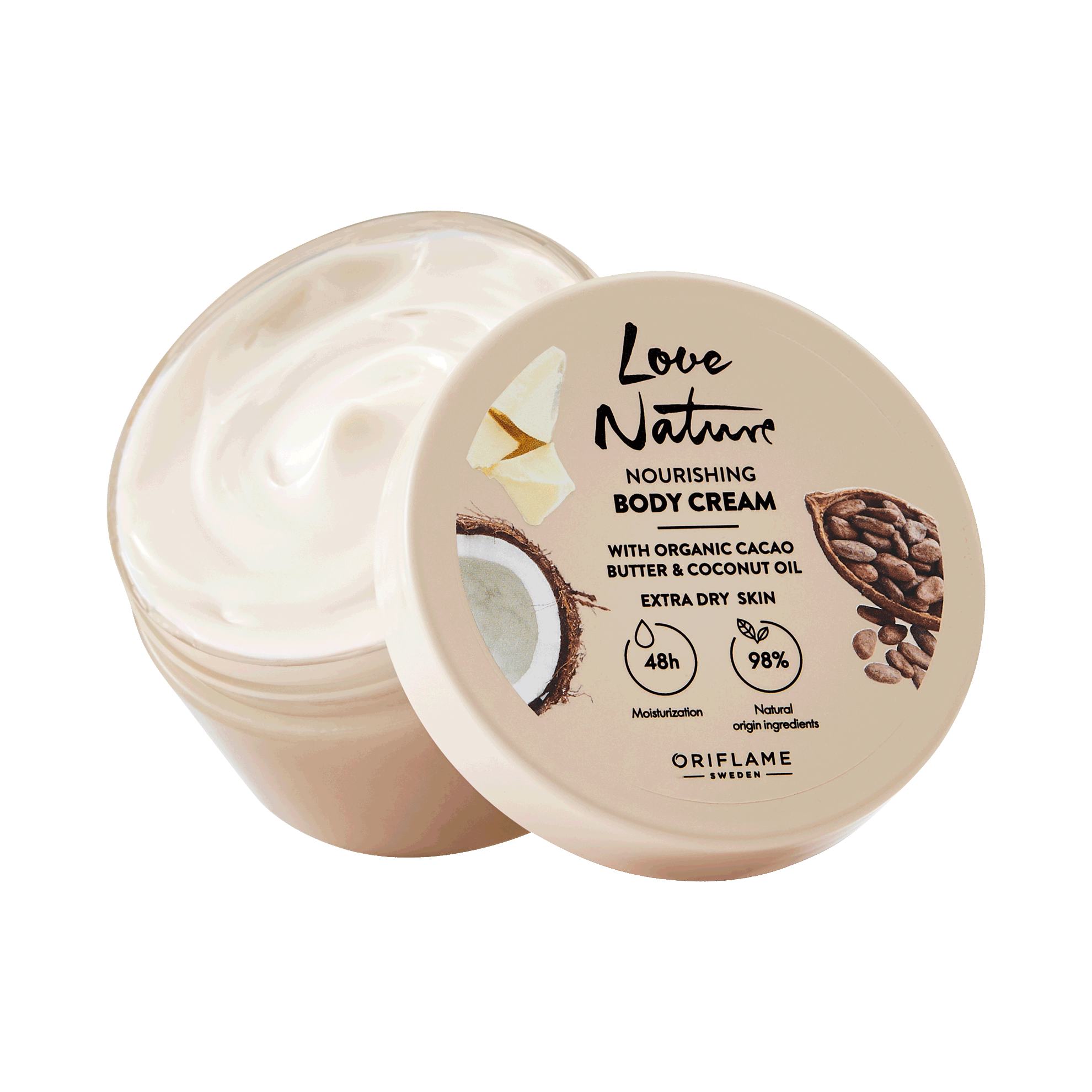 Питательный крем для тела с органическим маслом какао и кокоса Love Nature